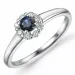 rond saffier diamant ring in 14 karaat witgoud 0,30 ct 0,12 ct