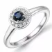 rond saffier diamant ring in 14 karaat witgoud 0,30 ct 0,13 ct