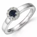 rond saffier diamant ring in 14 karaat witgoud 0,23 ct 0,10 ct