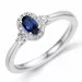 blauwe saffier diamant ring in 14 karaat witgoud 0,08 ct 