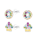 cup cake multikleurige kinder oorbellen in zilver