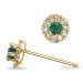 rond groene smaragd oorsteker in 14 karaat goud met diamant en smaragd 