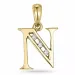 letter n diamant hanger in 9 caraat goud 0,03 ct
