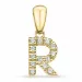 letter r diamant hanger in 9 caraat goud 0,085 ct