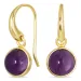 rond paarse kristal oorbellen in verguld messing - Loom Stones