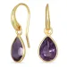 druppel paarse amethist oorbellen in verguld messing