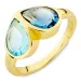blauwe kristal ring in verguld messing - Loom Stones