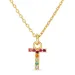 letter t veelkleurig zirkoon ketting in verguld sterlingzilver