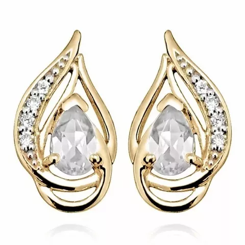 Eenvoudige abstracte gouden oorstekers in 9 karaat goud met zirkoon