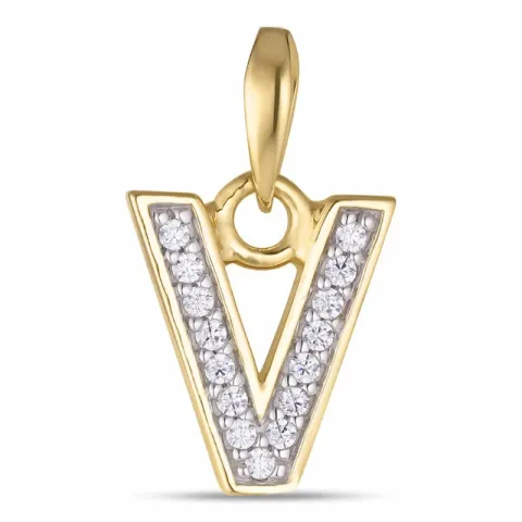letter v zirkoon hanger in 9 karaat goud
