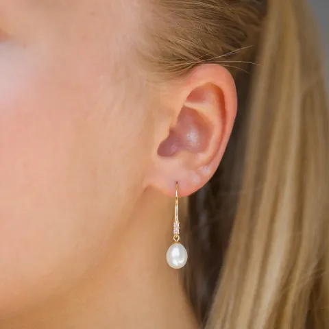 7 - 8 mm parel oorbellen in verguld sterlingzilver