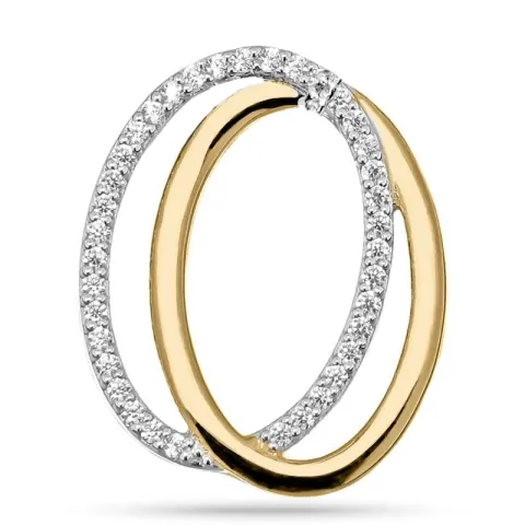 Groot ovaal zirkoon hanger in zilver en verguld sterlingzilver