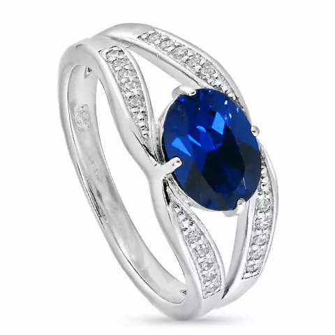 breed blauwe zilver ring in zilver