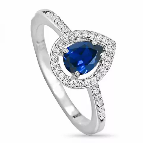 Schattige druppel blauwe ring in zilver
