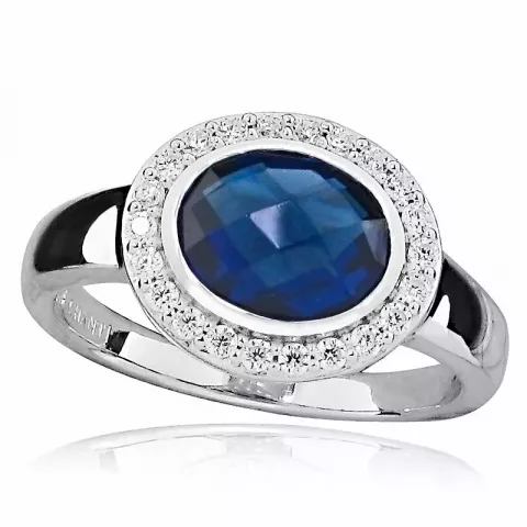 ovale blauwe ring in zilver
