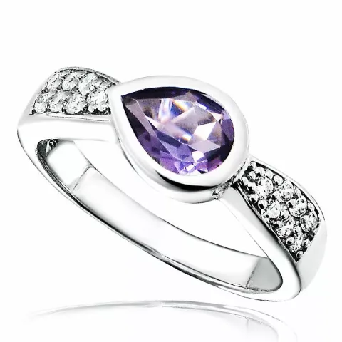 druppel paarse amethist ring in zilver