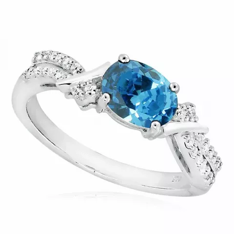 ovale blauwe zirkoon ring in zilver