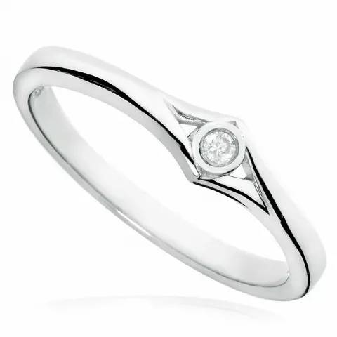 Eenvoudige rond witte zirkoon ring in gerodineerd zilver