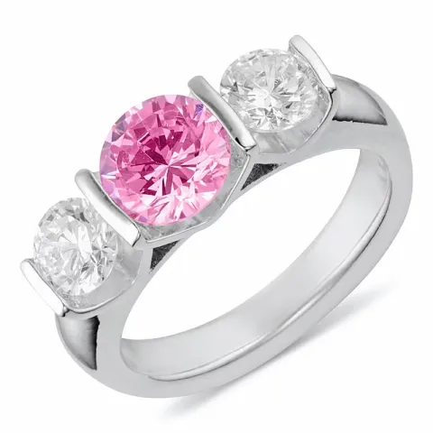 rond roze zirkoon ring in gerodineerd zilver