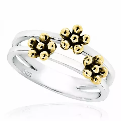 bloem ring in gerodineerd zilver met verguld sterlingzilver
