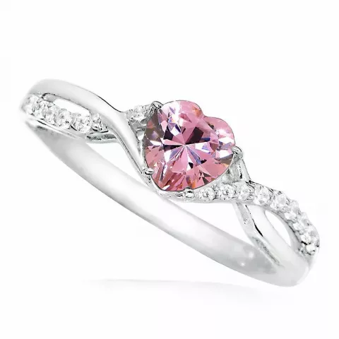 Elegant hart roze zirkoon ring in gerodineerd zilver
