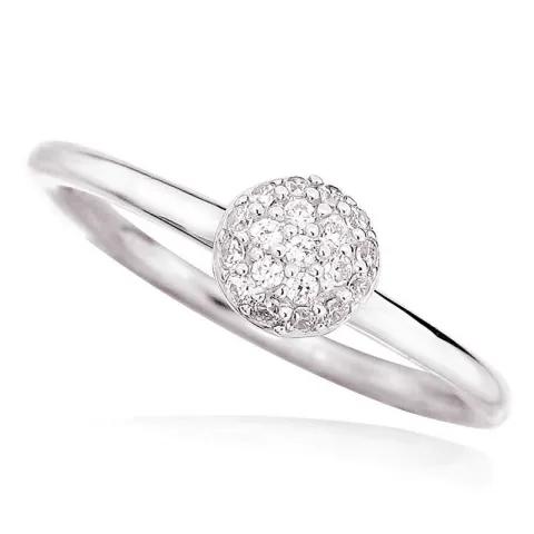 Eenvoudige rond witte zirkoon ring in gerodineerd zilver