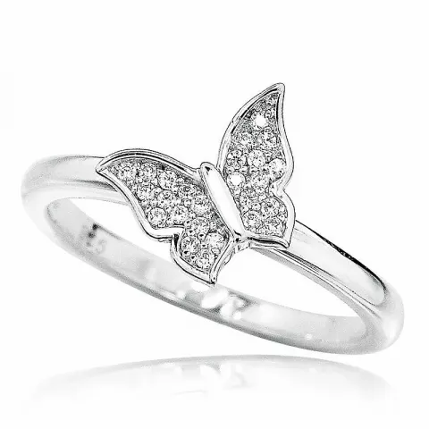 Smal vlinder witte zirkoon ring in gerodineerd zilver