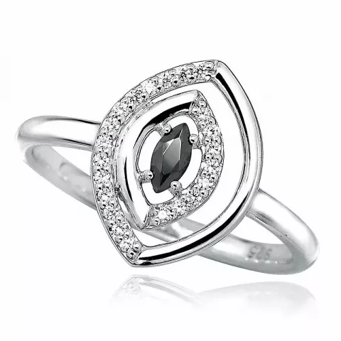 Breed ovale zwart zirkoon ring in gerodineerd zilver