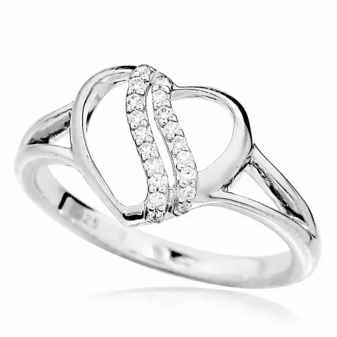 Elegant hart witte zirkoon ring in gerodineerd zilver