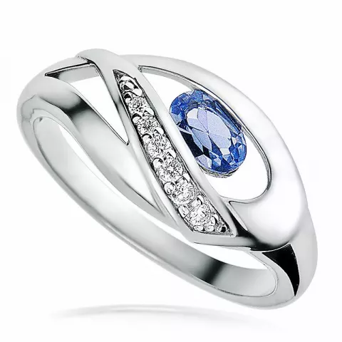 blauwe zirkoon ring in gerodineerd zilver