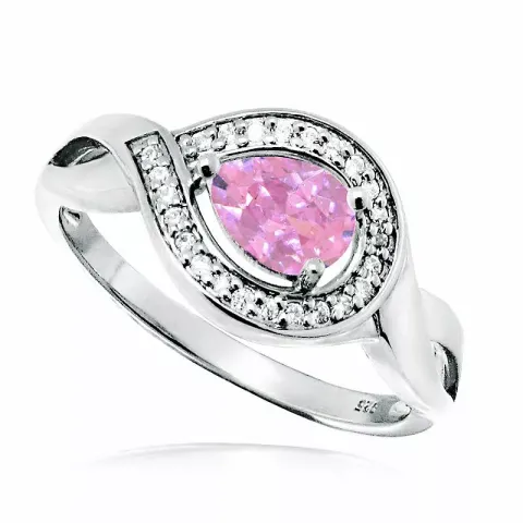 druppel roze zirkoon ring in gerodineerd zilver