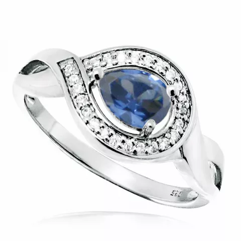 Groot druppel blauwe ring in gerodineerd zilver