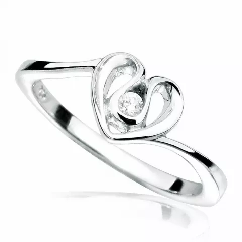 Glanzend hart witte zirkoon ring in gerodineerd zilver