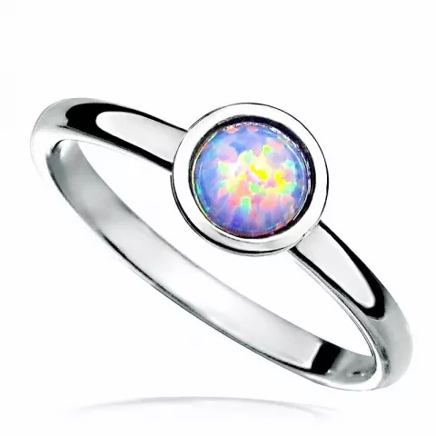 Rond veelkleurig synthetische opaal ring in gerodineerd zilver