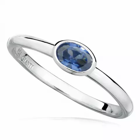 ovale blauwe zirkoon ring in gerodineerd zilver