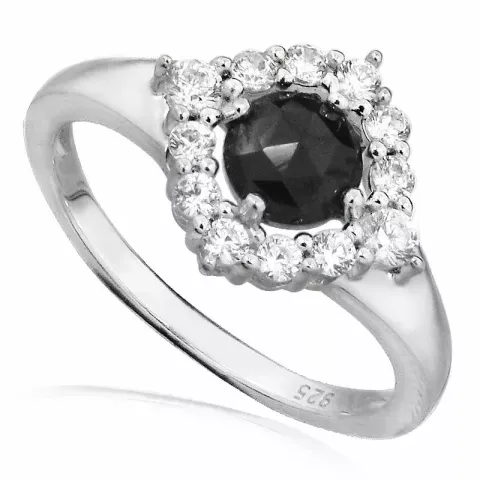 Vierkant zwart synthetische spinel ring in zilver