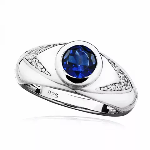 breed blauwe syntetische saffier ring in zilver