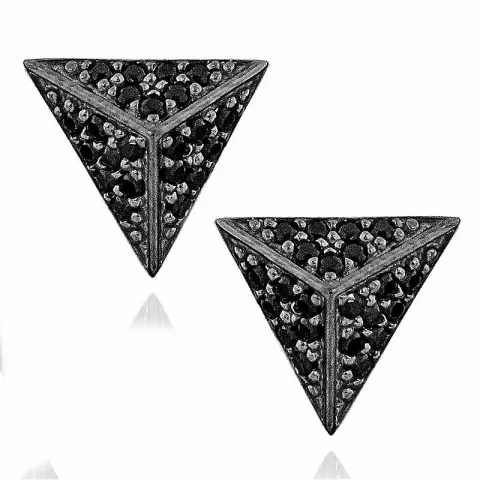 driehoekig zwart oorsteker in gerodineerd zilver