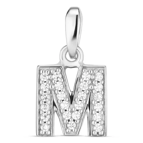 letter m zirkoon hanger in gerodineerd zilver