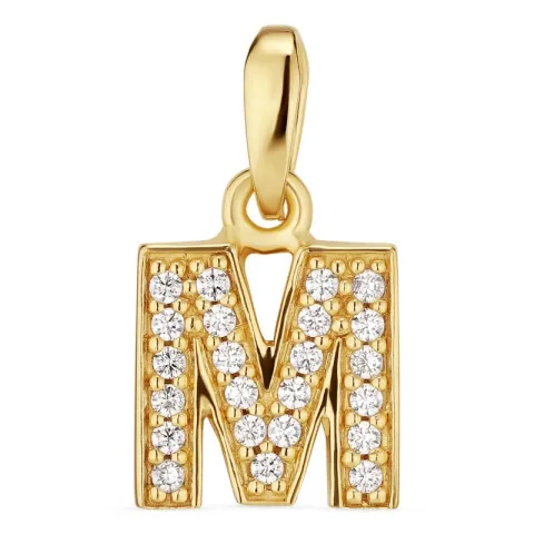 letter m zirkoon hanger in verguld sterlingzilver