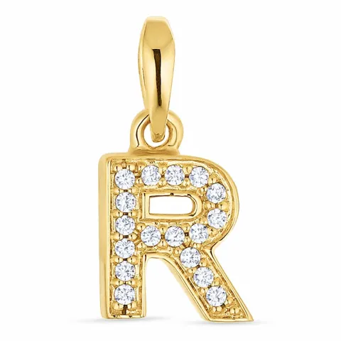 letter r zirkoon hanger in verguld sterlingzilver