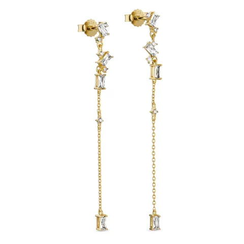 lange zirkoon ketting oorbellen in verguld zilver