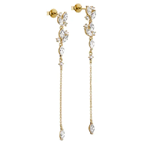 lange zirkoon ketting oorbellen in verguld zilver