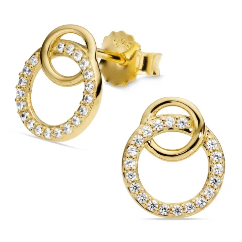 rond zirkoon oorbellen in verguld zilver