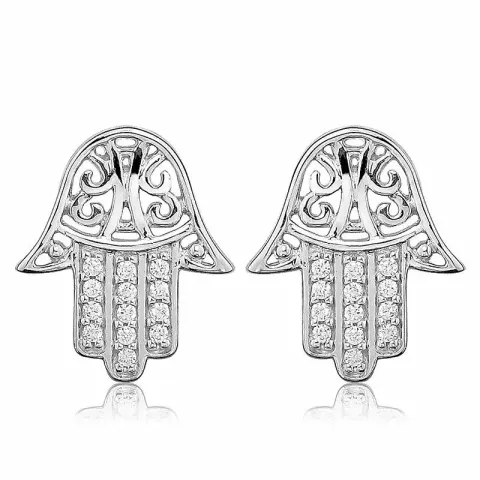 Groot hamsa hand zirkoon oorbellen in zilver