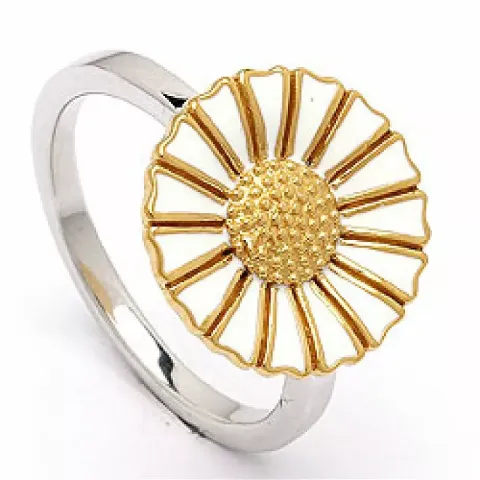 14 mm margriet ring in verguld sterlingzilver met gerodineerd zilver