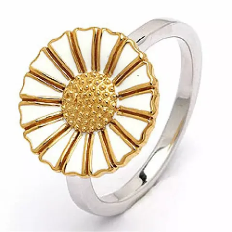 14 mm margriet ring in verguld sterlingzilver met gerodineerd zilver