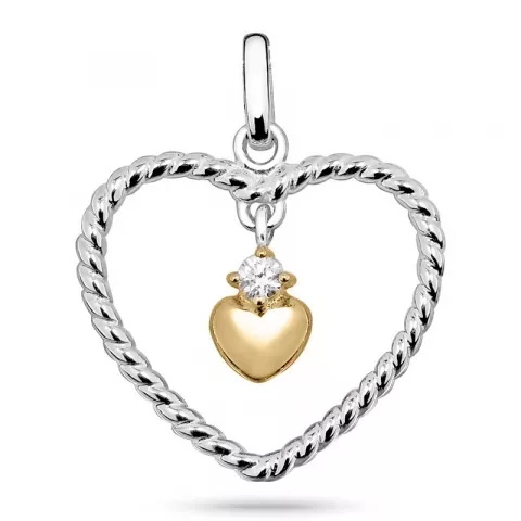 Dubbel hart hanger in gerodineerd zilver en verguld sterlingzilver