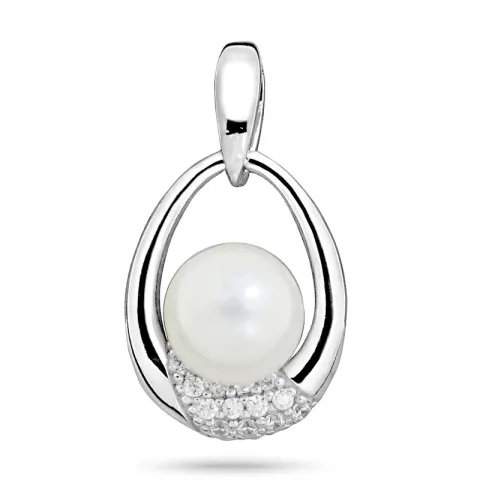 Breed ovaal parel hanger in gerodineerd zilver