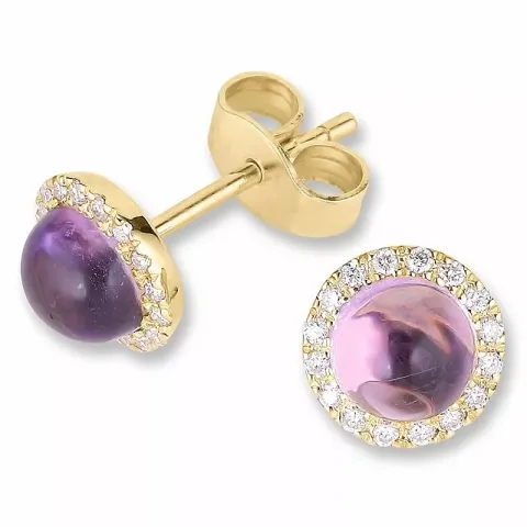 rond amethist briljant oorbellen in 9 karaat goud met diamant en amethist